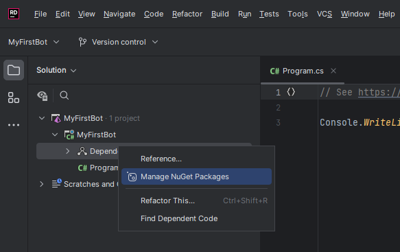 Dependencies Context Menu